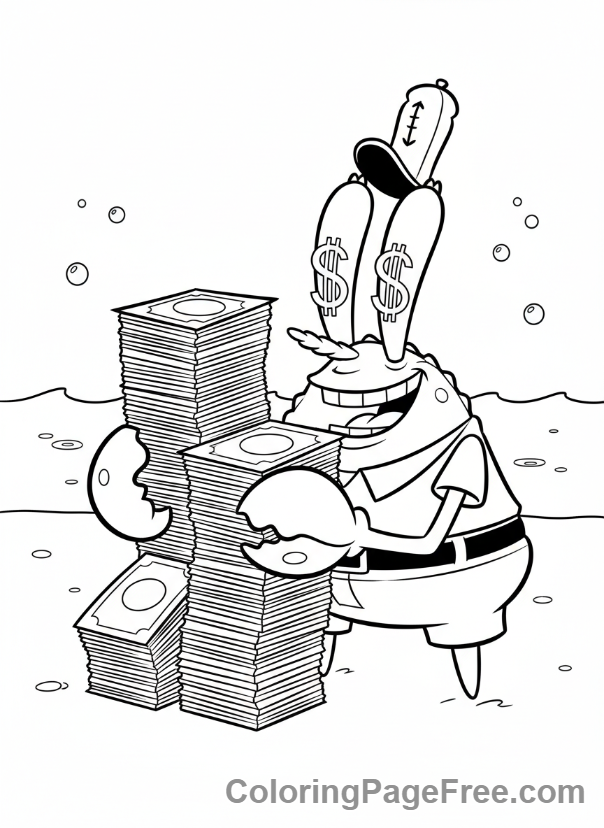 Spongebob coloring page - Mr Krabs counting money
