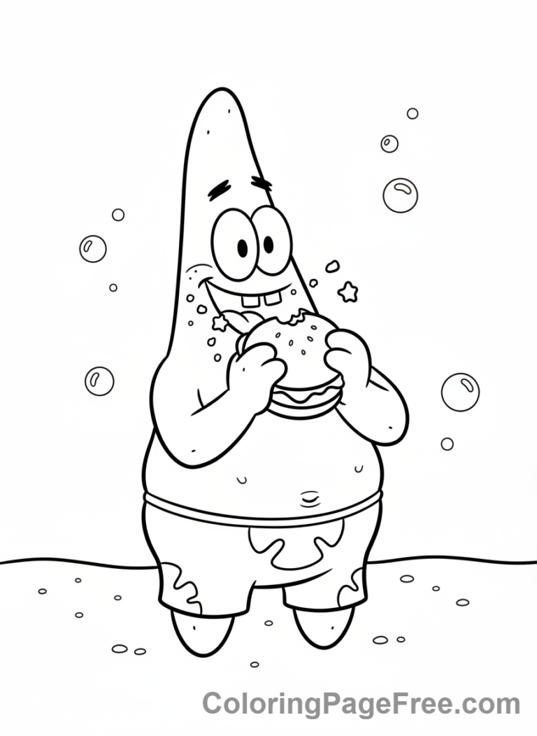 Spongebob coloring page - Patrick eating patty