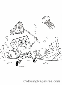 Spongebob coloring page - Spongebob catching jellyfish