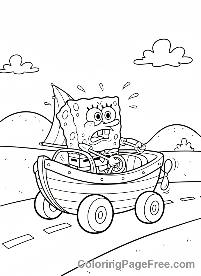 Spongebob coloring page - Spongebob driving boat