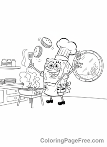 Spongebob coloring page - Spongebob flipping patties