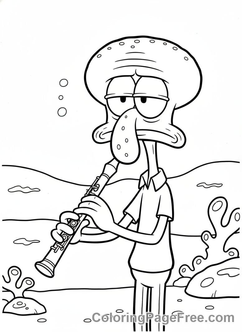 Spongebob coloring page - Squidward playing clarinet