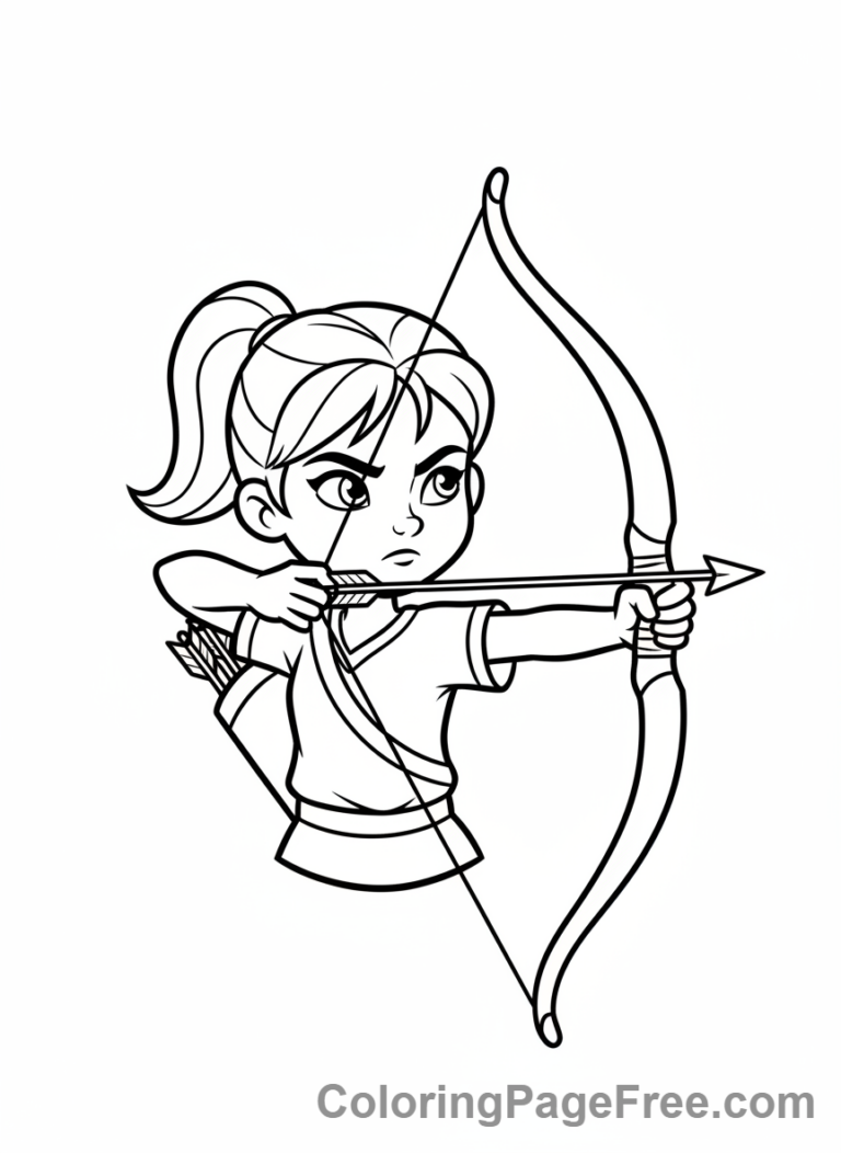 Sports coloring page - archery girl aiming