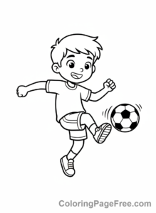 Sports coloring page - boy soccer kick