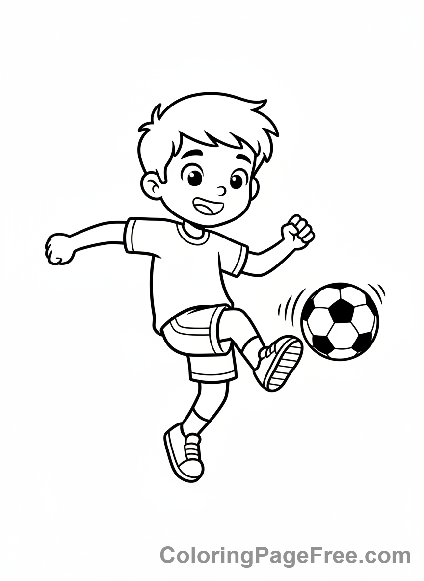Sports coloring page - boy soccer kick