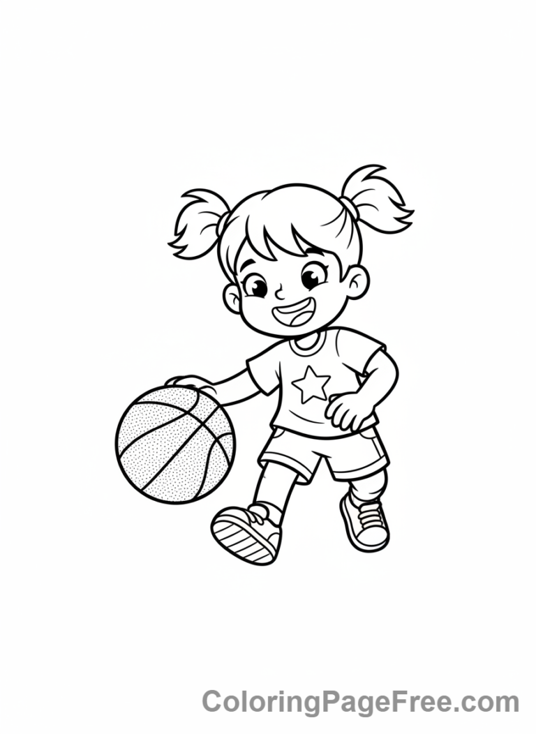 Sports coloring page - girl basketball dribble