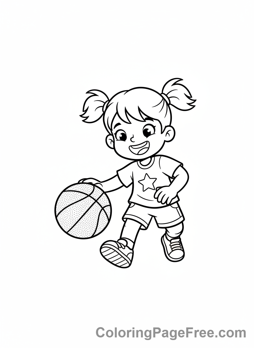 Sports coloring page - girl basketball dribble