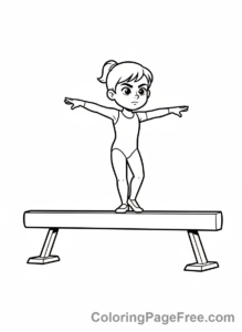 Sports coloring page - gymnast on beam