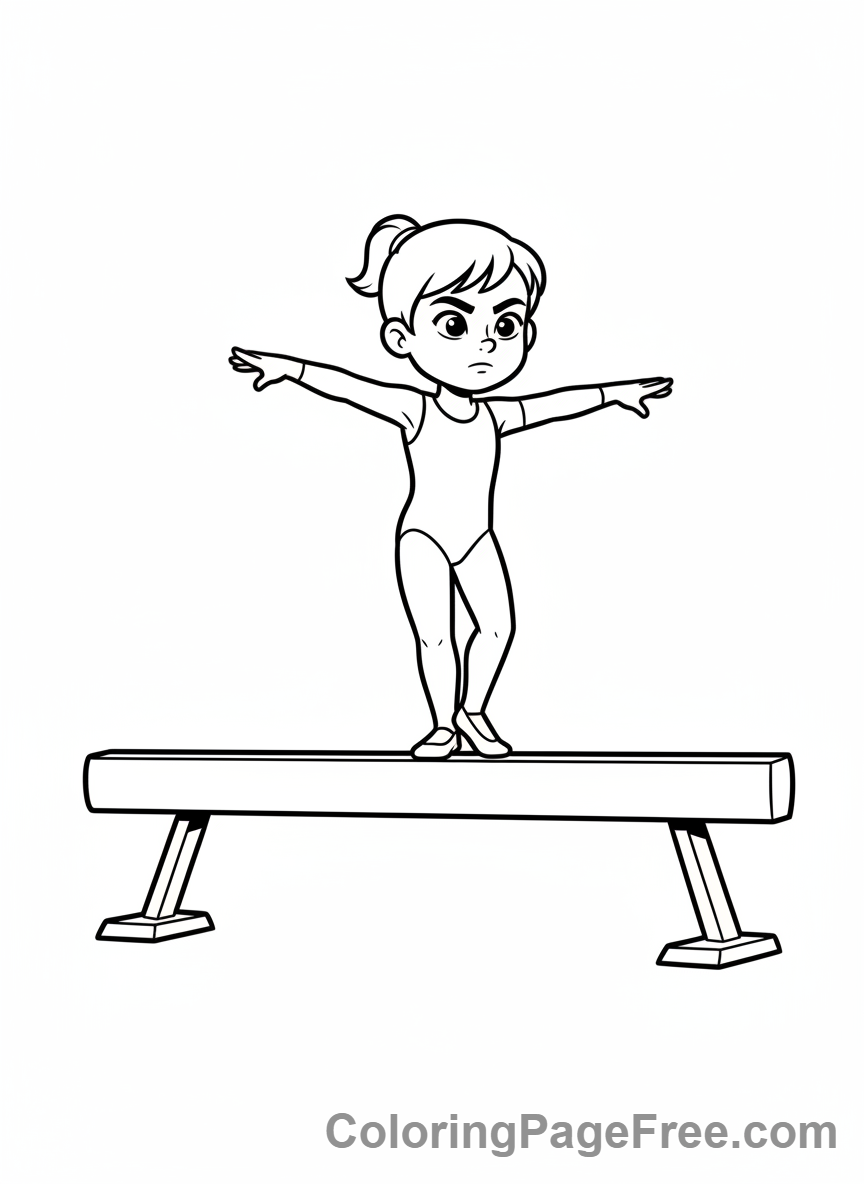 Sports coloring page - gymnast on beam