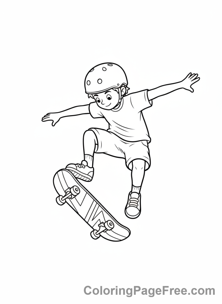Sports coloring page - skateboard boy trick