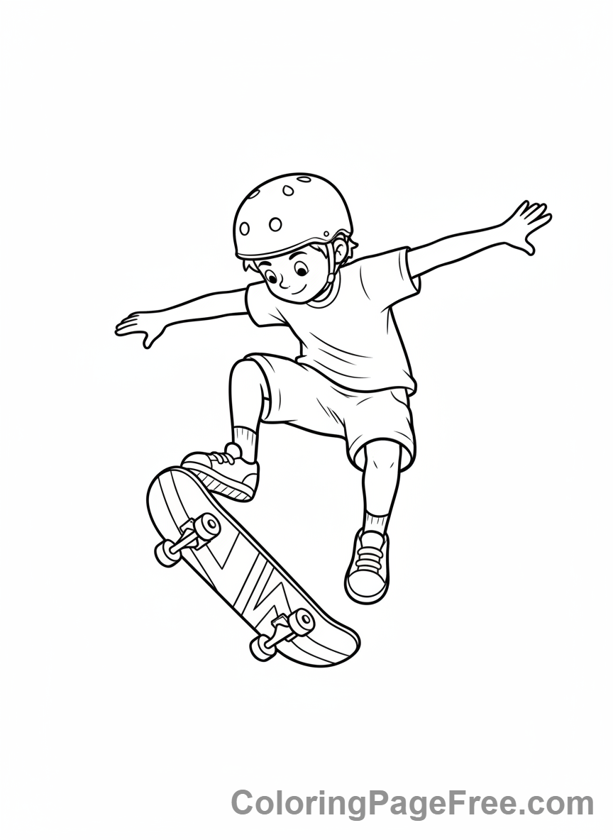 Sports coloring page - skateboard boy trick