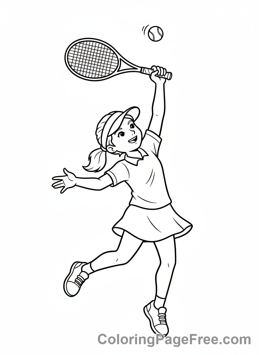 Sports coloring page - tennis girl serve