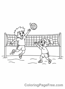 Sports coloring page - volleyball kids spike