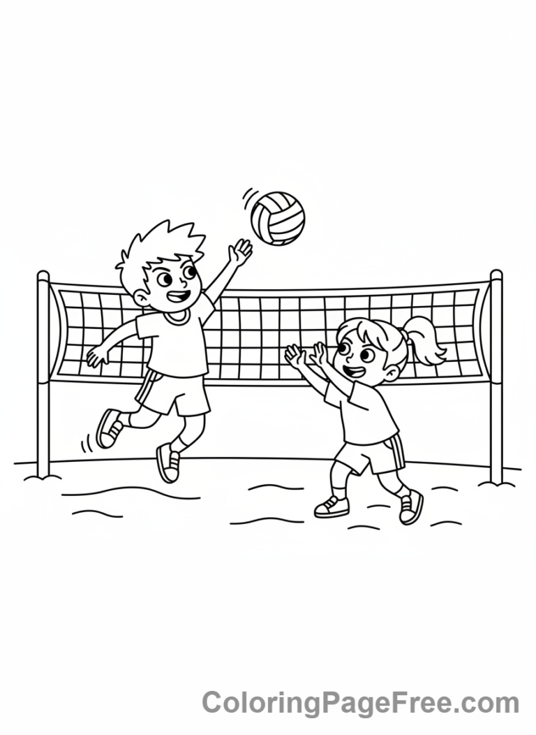Sports coloring page - volleyball kids spike