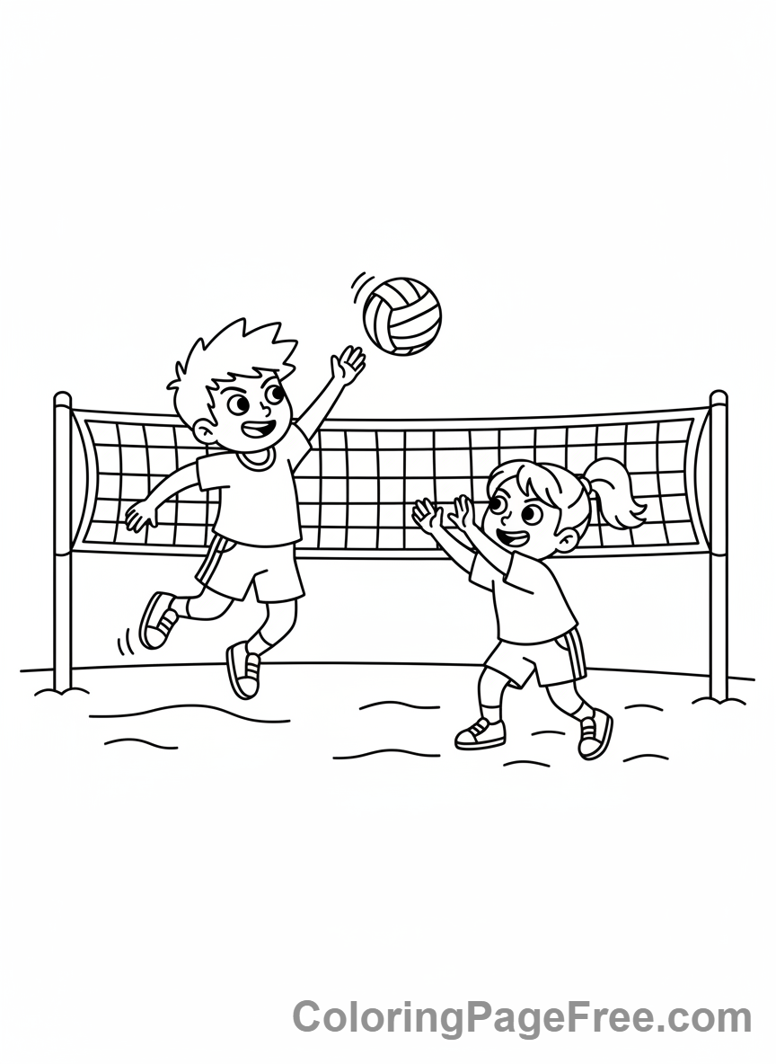 Sports coloring page - volleyball kids spike