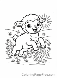 Spring coloring page - Baby lamb playing field