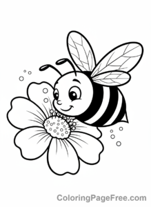 Spring coloring page - Bee flower pollinating