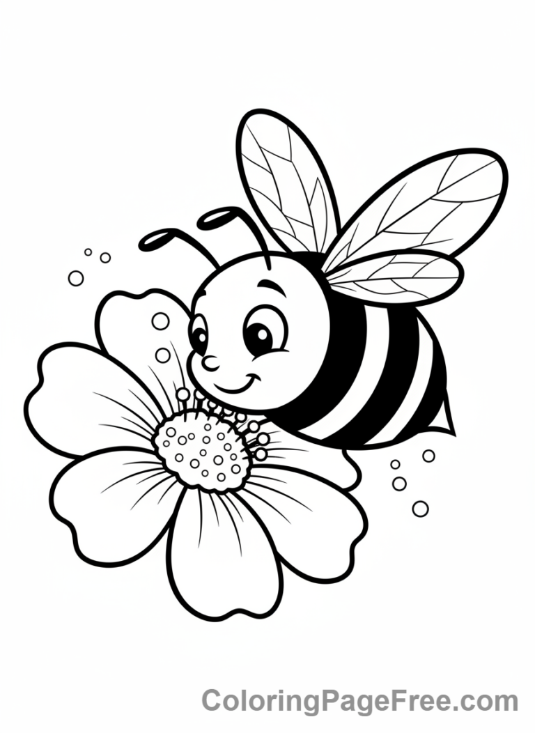 Spring coloring page - Bee flower pollinating