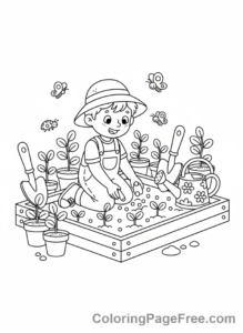 Spring coloring page - Boy planting seeds