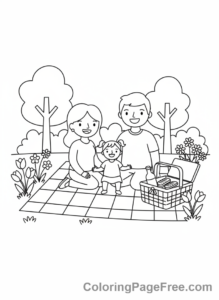 Spring coloring page - Family picnic park