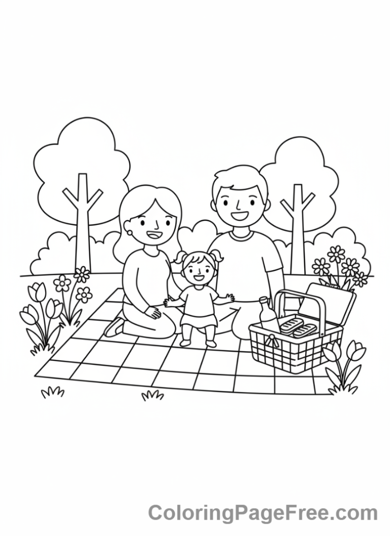 Spring coloring page - Family picnic park