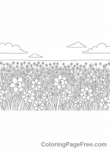 Spring Flowers coloring page - Daffodil field wide