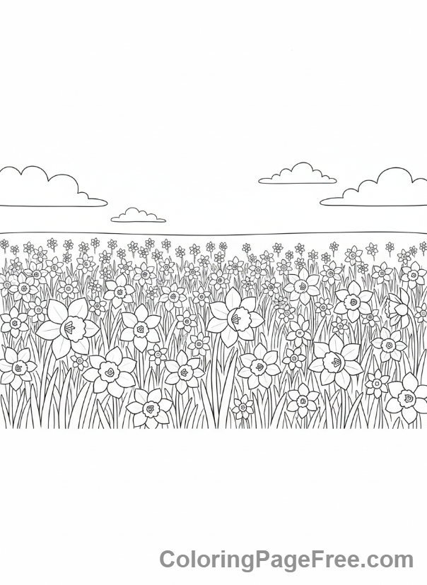 Spring Flowers coloring page - Daffodil field wide