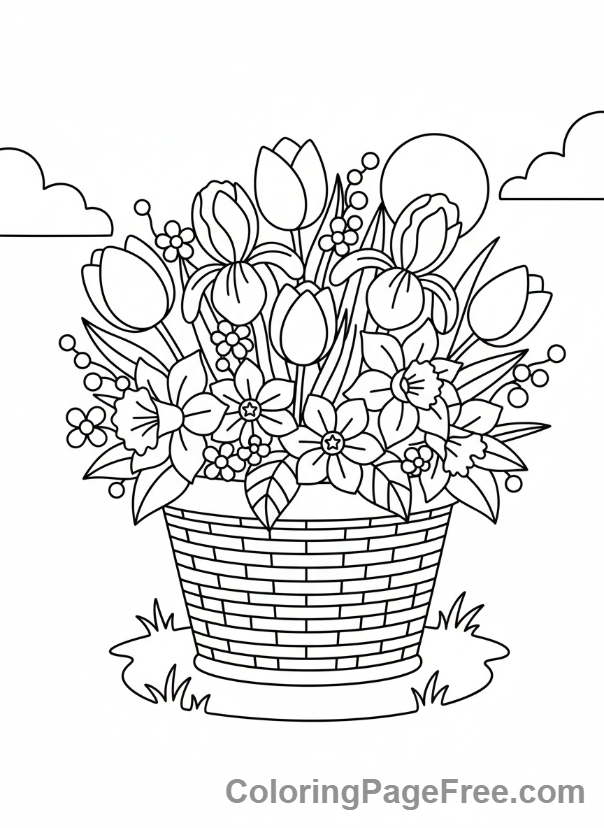 Spring Flowers coloring page - Flower basket varied
