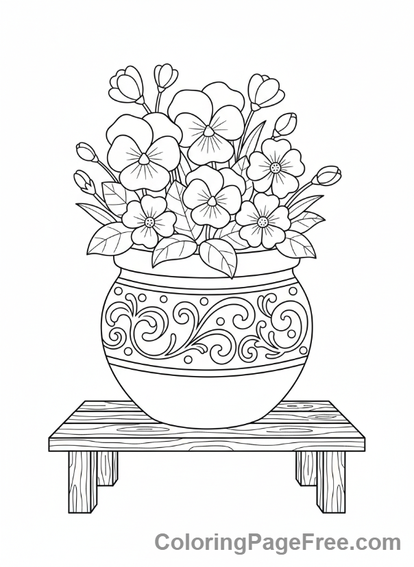 Spring Flowers coloring page - Flower pot garden