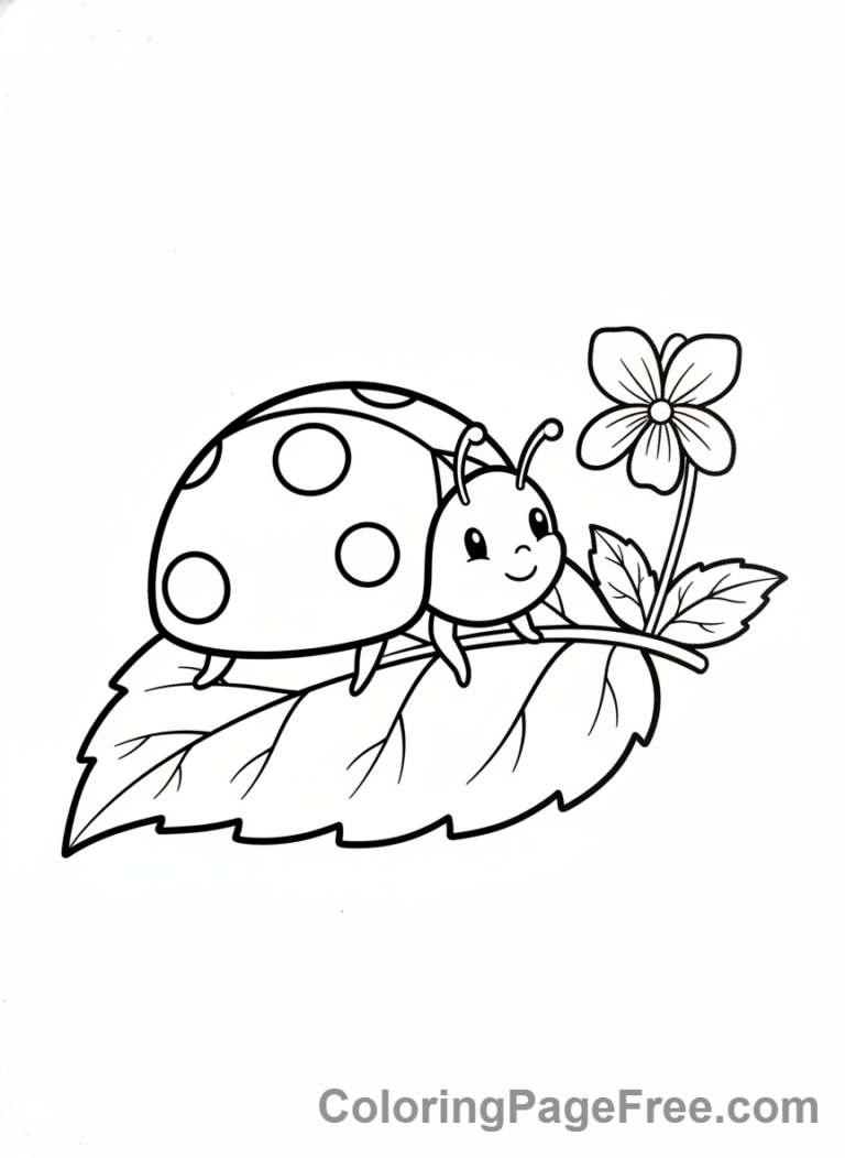 coloring-page-spring-flowers-ladybug-flower-leaf