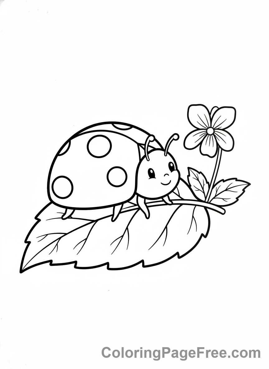 Spring Flowers coloring page - Ladybug flower leaf