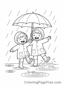 Spring coloring page - Kids umbrella rain