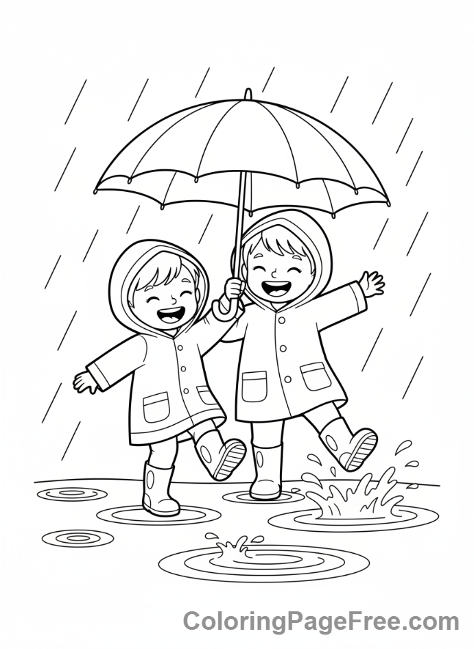 Spring coloring page - Kids umbrella rain