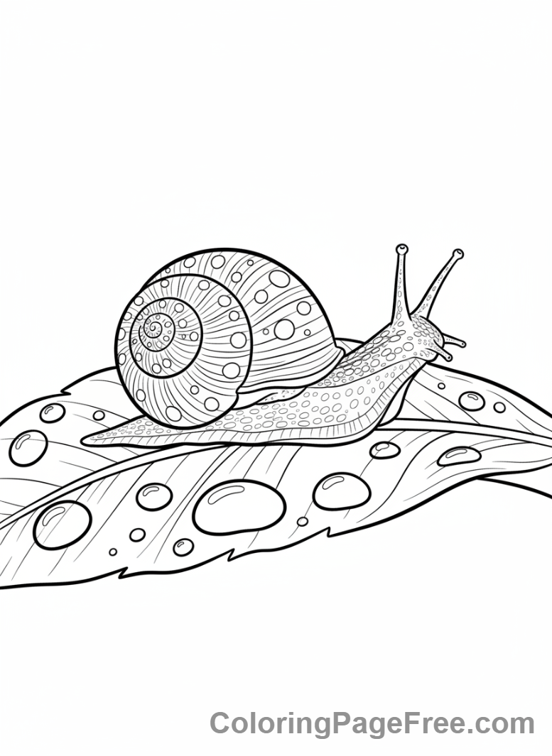 Spring coloring page - Snail leaf dew