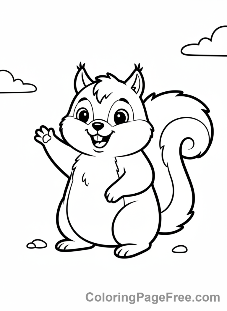Squirrel coloring page - Cartoon squirrel happy