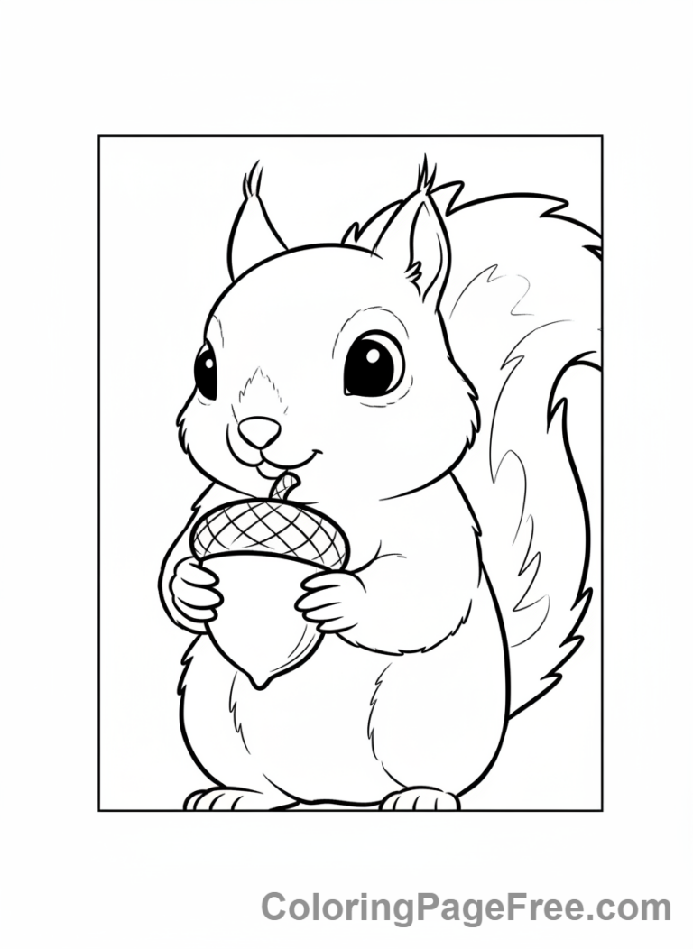 Squirrel coloring page - Squirrel acorn focus
