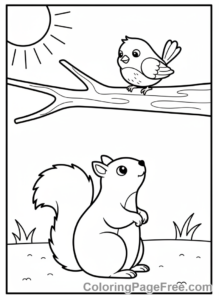 Squirrel coloring page - Squirrel bird watch
