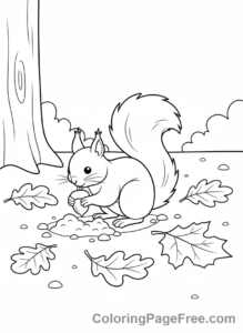 Squirrel coloring page - Squirrel burying nut