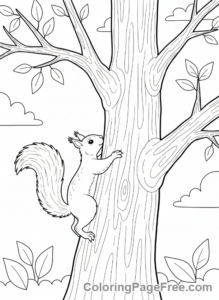 Squirrel coloring page - Squirrel climbing tree