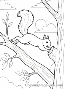Squirrel coloring page - Squirrel jumping branch