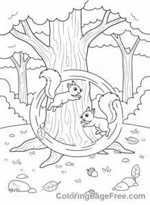 Squirrel coloring page - Two squirrels chasing