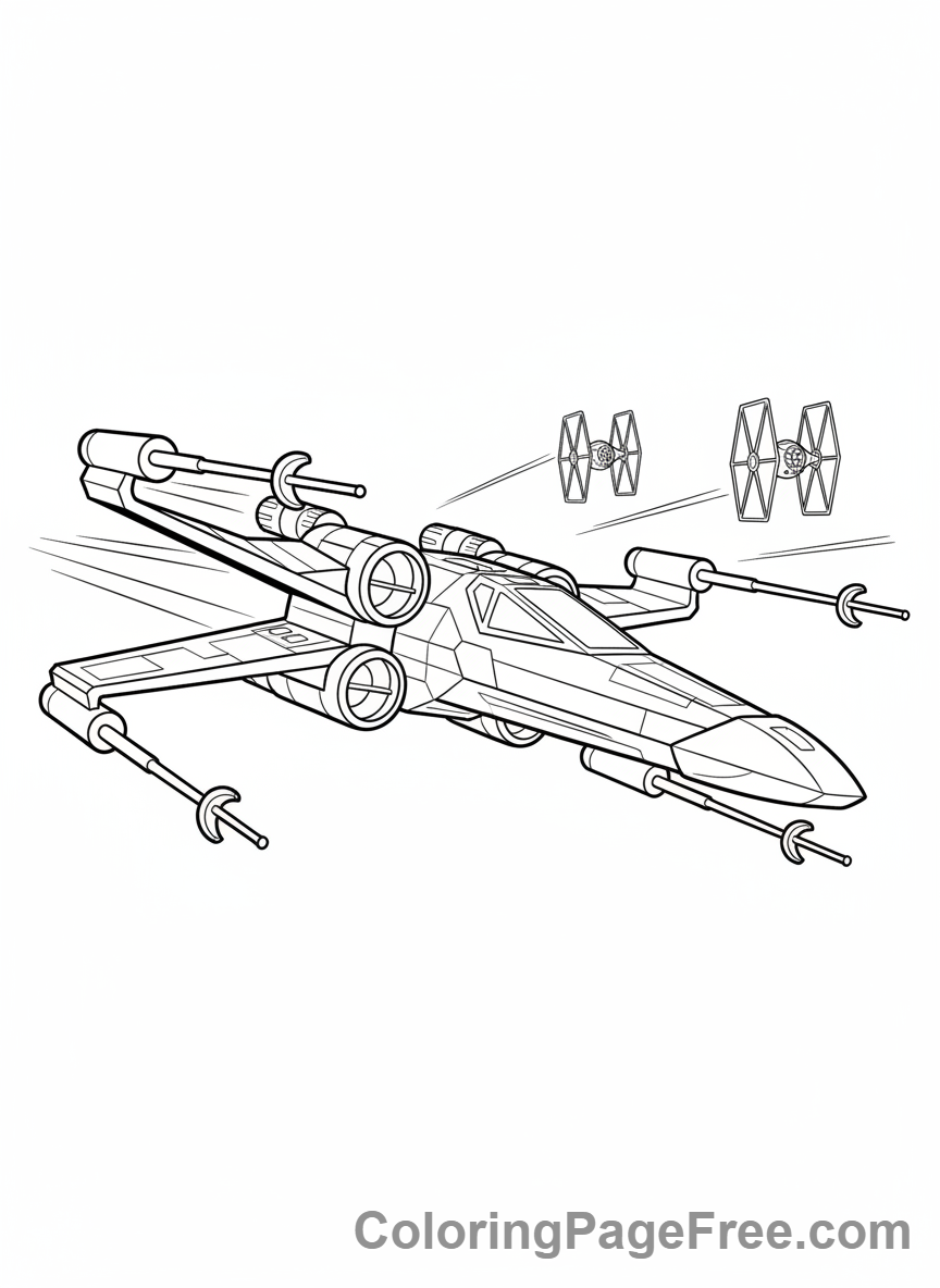 Star Wars coloring page - X-Wing Fighter Action