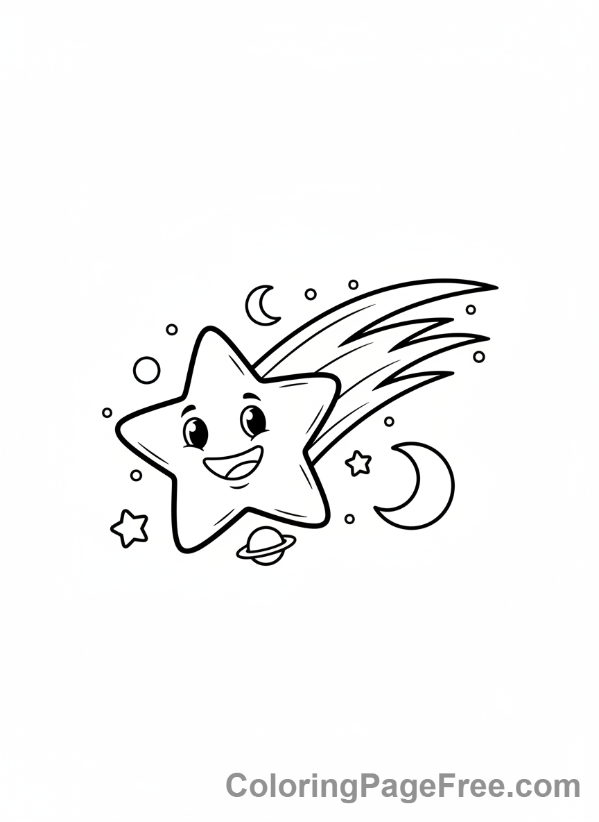 Stars coloring page - Happy star flying