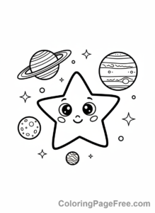 Stars coloring page - Star and planets