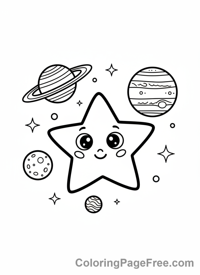 Stars coloring page - Star and planets