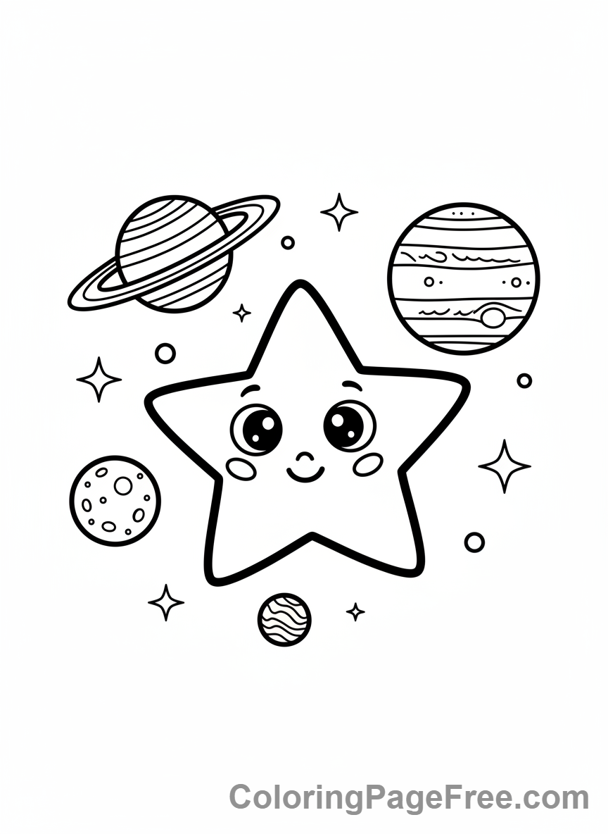 Stars coloring page - Star and planets
