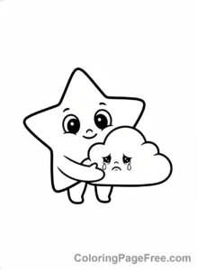 Stars coloring page - Star helping cloud