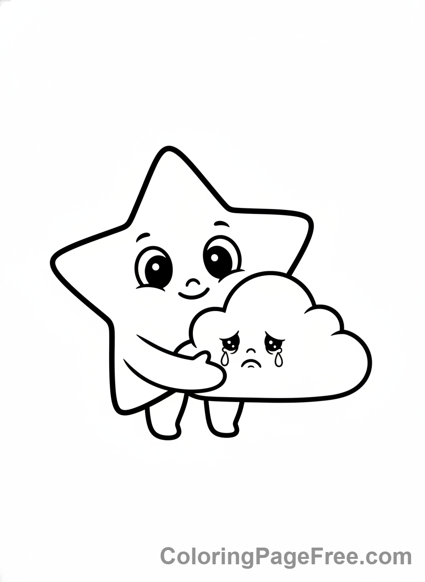 Stars coloring page - Star helping cloud