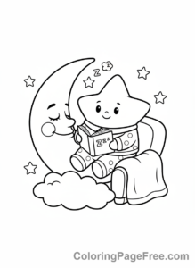 Stars coloring page - Star on moon