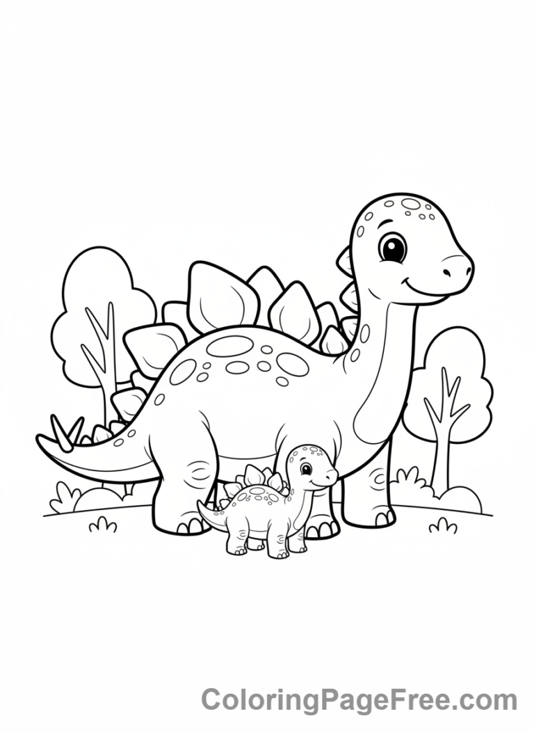 Stegosaurus coloring page - Stegosaurus mom baby